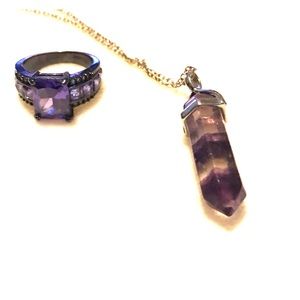Purple oblong charm with silver chain